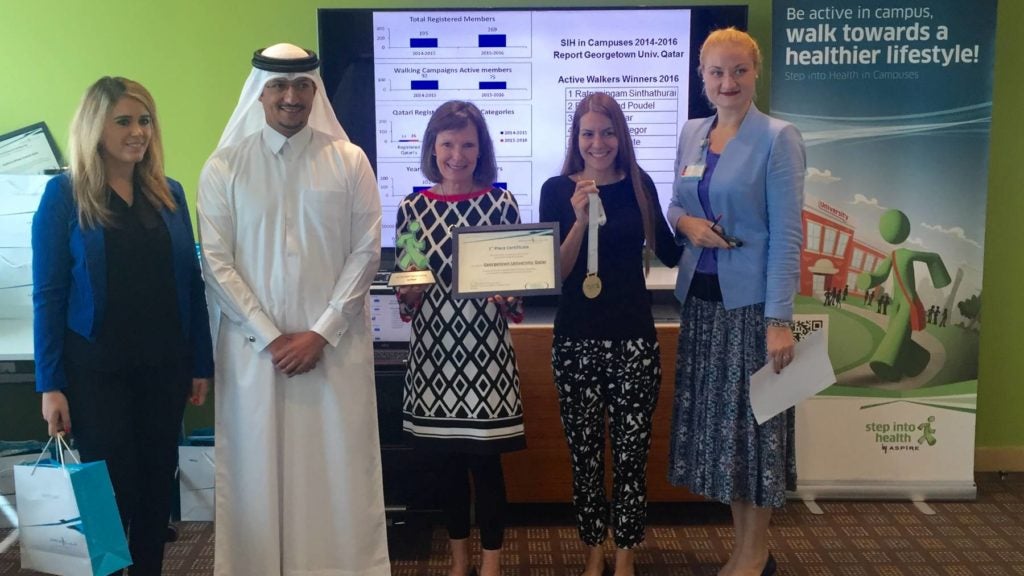 Georgetown University in Qatar representatives with their Step into Health awards