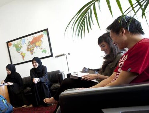 Students at GU-Q at the Office of Academic Services

