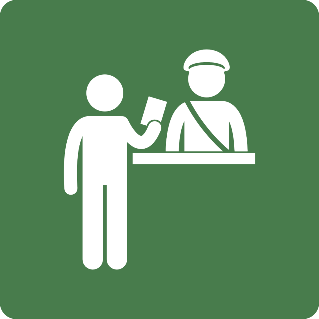 Image shows a person checking in with a guard