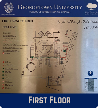 First Floor Emergency Evacuation Plan showing the fire escape signs