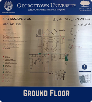 Ground Floor Emergency Evacuation Plan showing the fire escape signs