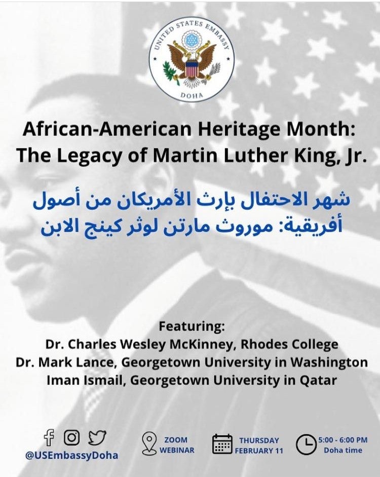 Image shows martin luther king in black and white, along with the event name and details in arabic, mentioned on the website again.