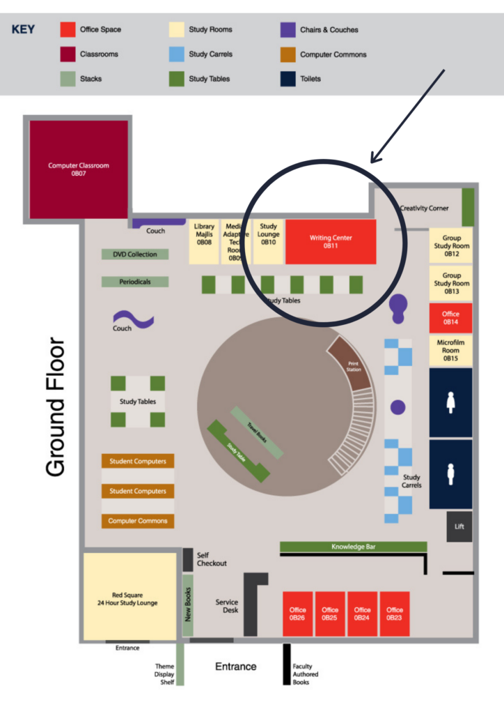 Location of the Writing Center in GU-Q Library