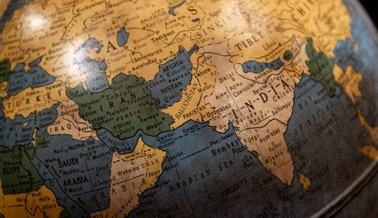 A map of the Indian Ocean on the globe