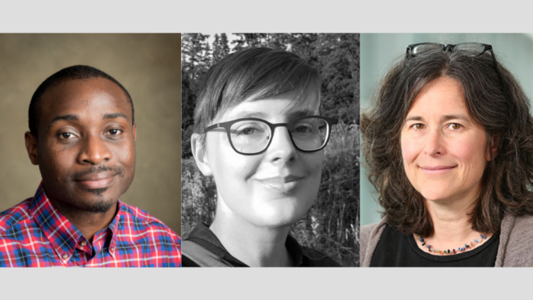 three images of the event speakers starting with Cajetan Iheka, then Anne Pasek and Caren Irr