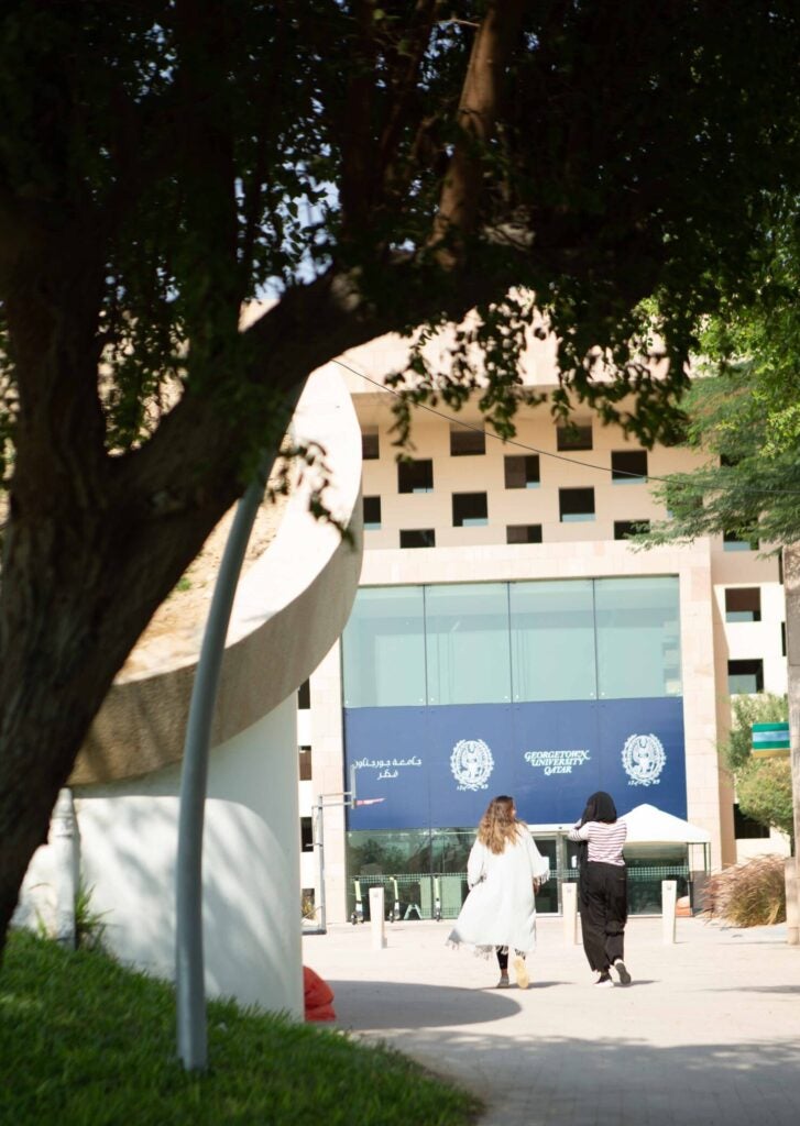 Students walking in front of GU-Q building