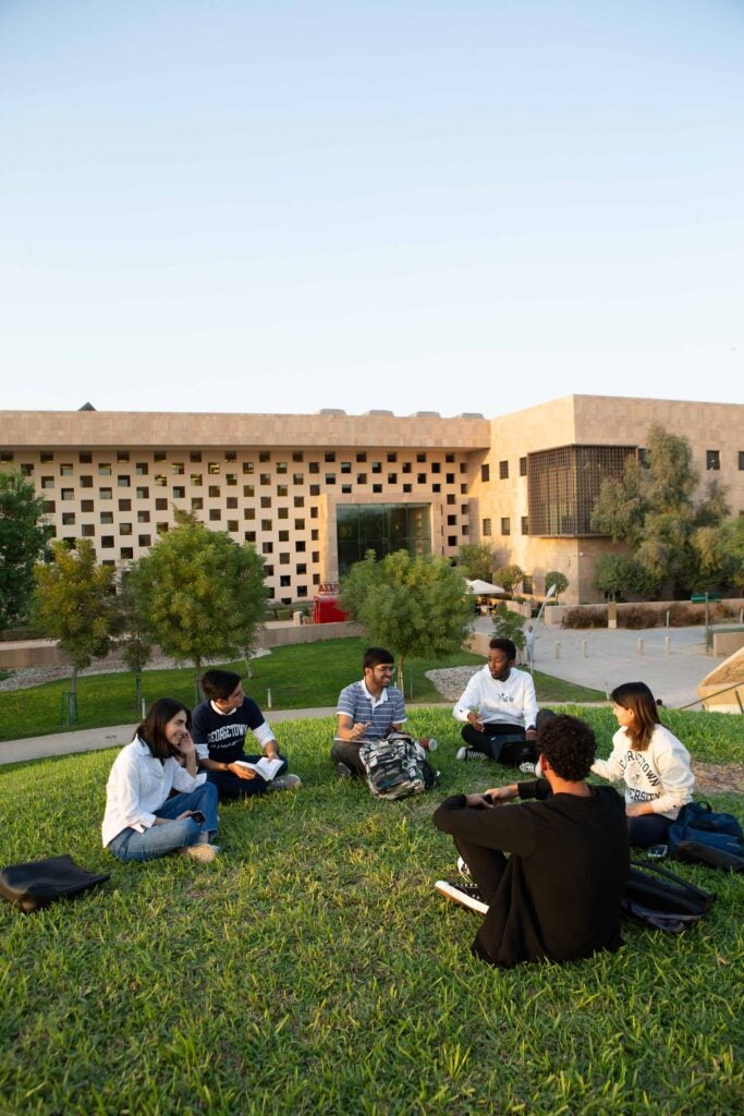 Students in front of GU-Q building 