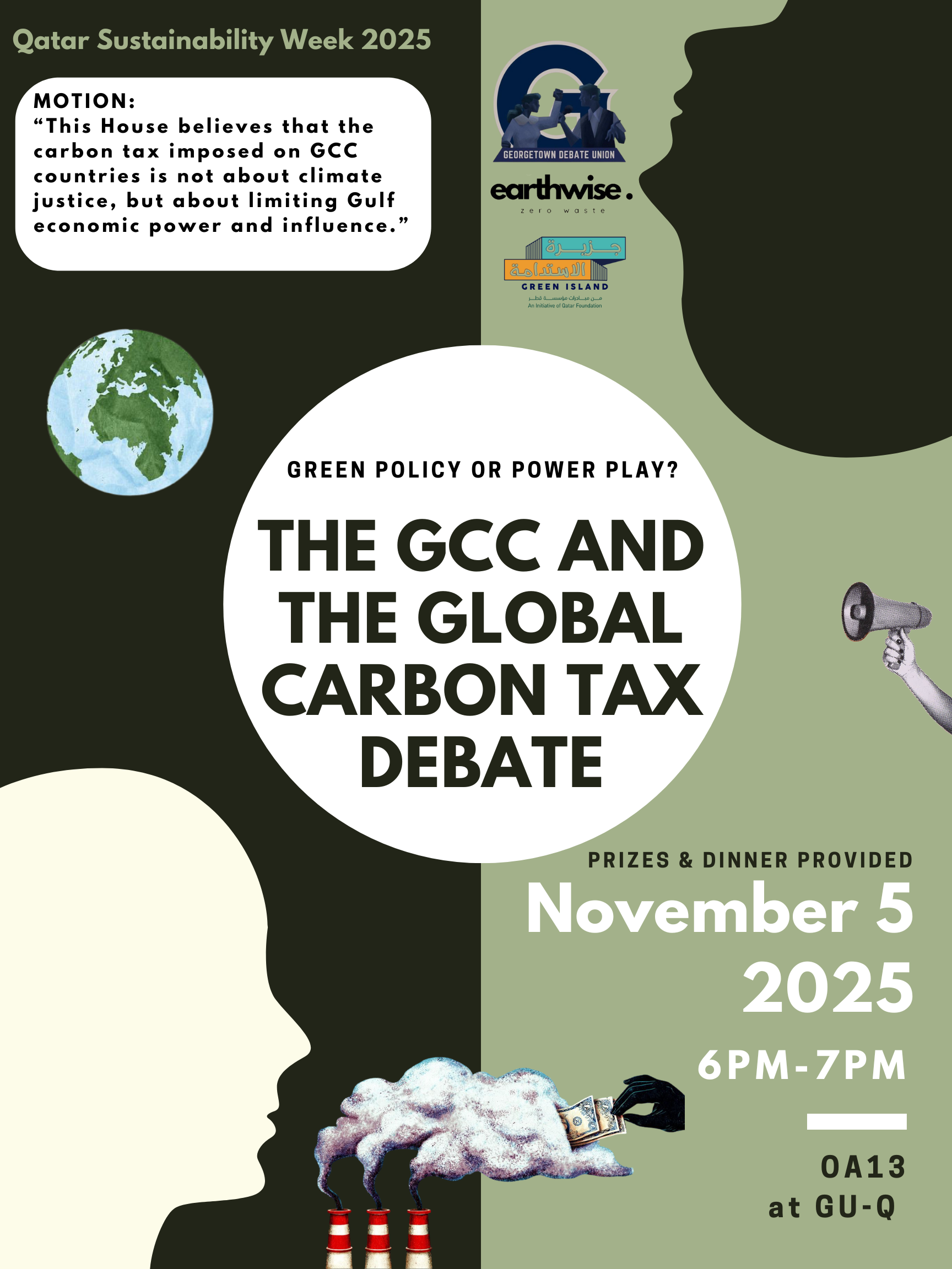 Global Carbon Tax Debate (EarthWise and GDU) Nov 5 Poster